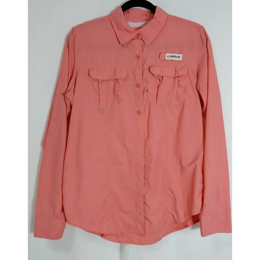 Magellan Outdoors Fish Gear Relaxed Fit Embroidered Button-Up Shirt Men Size M